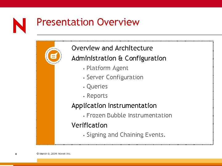 Presentation Overview and Architecture Administration & Configuration • Platform Agent • Server Configuration •