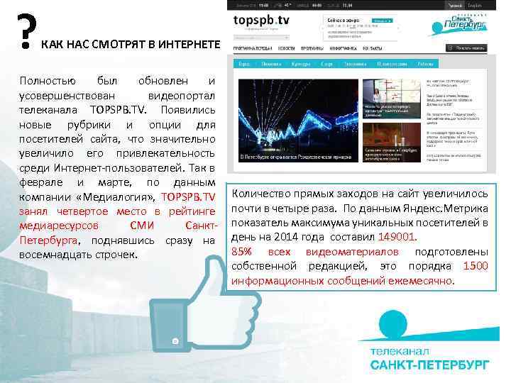 ? КАК НАС СМОТРЯТ В ИНТЕРНЕТЕ Полностью был обновлен и усовершенствован видеопортал телеканала TOPSPB.