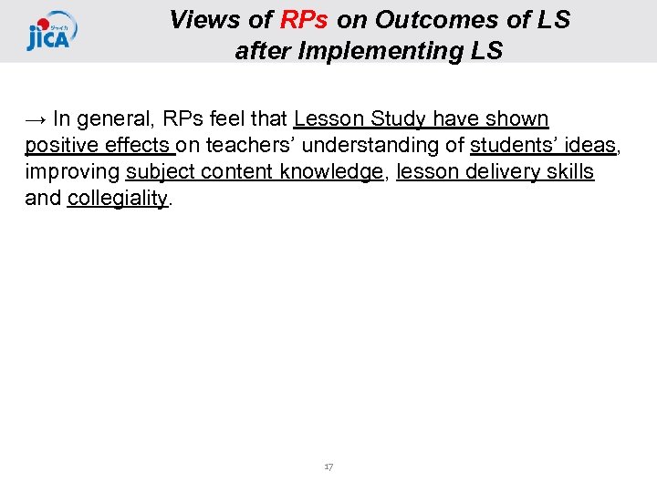 Views of RPs on Outcomes of LS after Implementing LS → In general, RPs