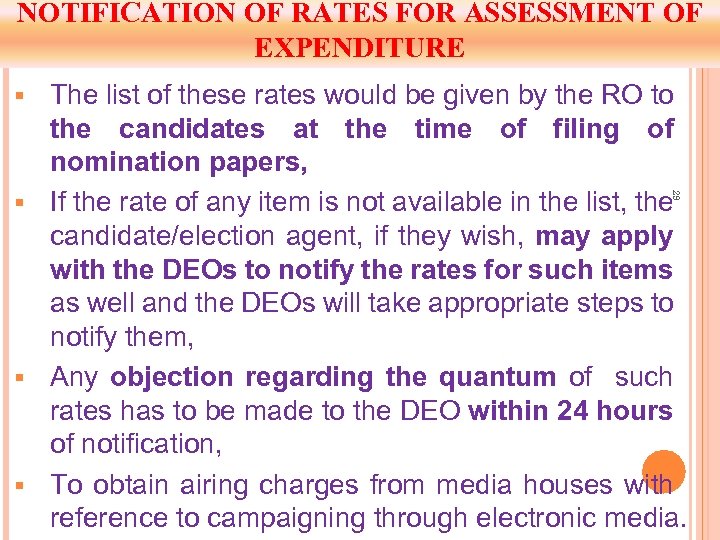 NOTIFICATION OF RATES FOR ASSESSMENT OF EXPENDITURE The list of these rates would be