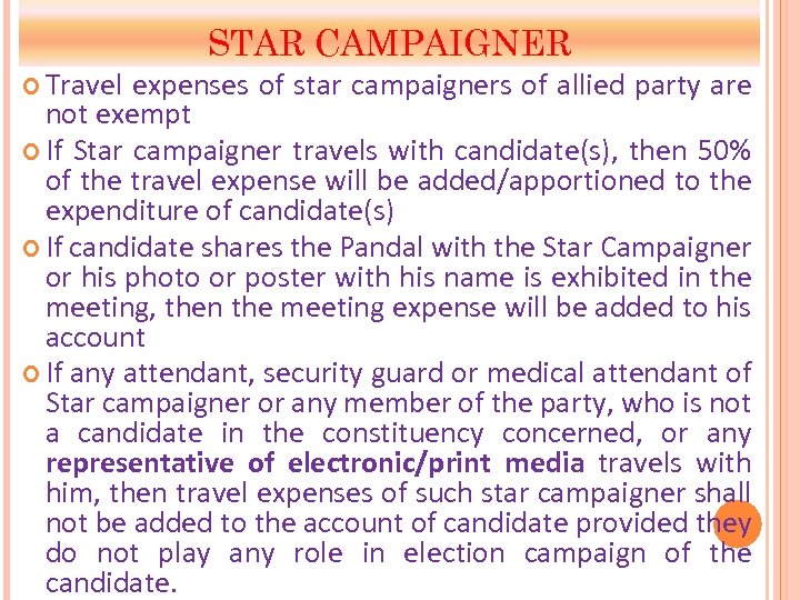 STAR CAMPAIGNER Travel expenses of star campaigners of allied party are not exempt If