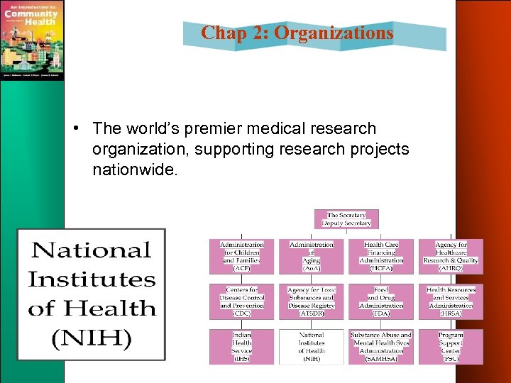 Chap 2: Organizations • The world’s premier medical research organization, supporting research projects nationwide.