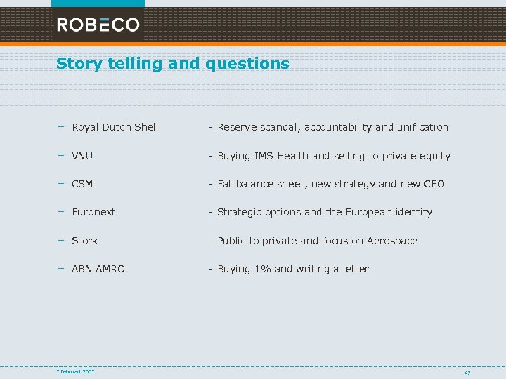 Story telling and questions – Royal Dutch Shell - Reserve scandal, accountability and unification