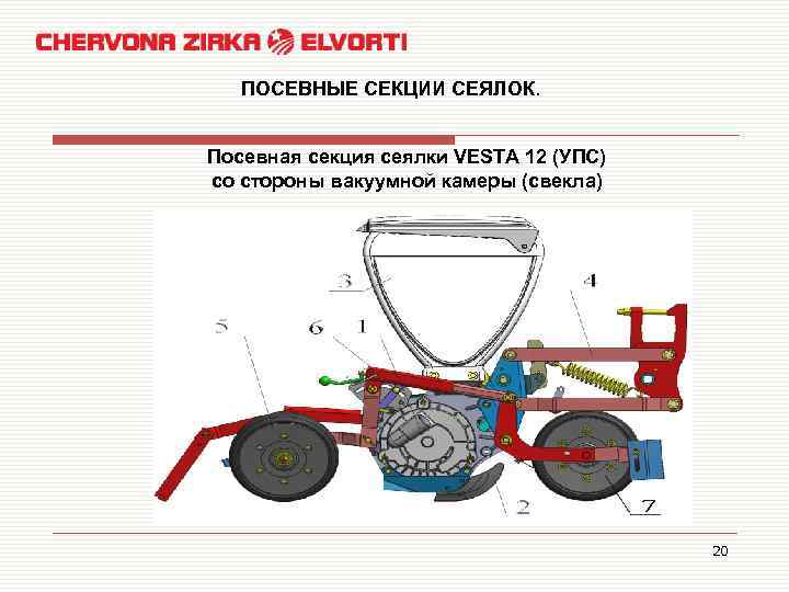 ПОСЕВНЫЕ СЕКЦИИ СЕЯЛОК. Посевная секция сеялки VESTA 12 (УПС) со стороны вакуумной камеры (свекла)