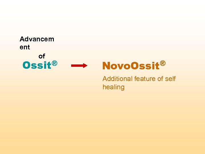 Advancem ent of Ossit ® Novo. Ossit ® Additional feature of self healing 