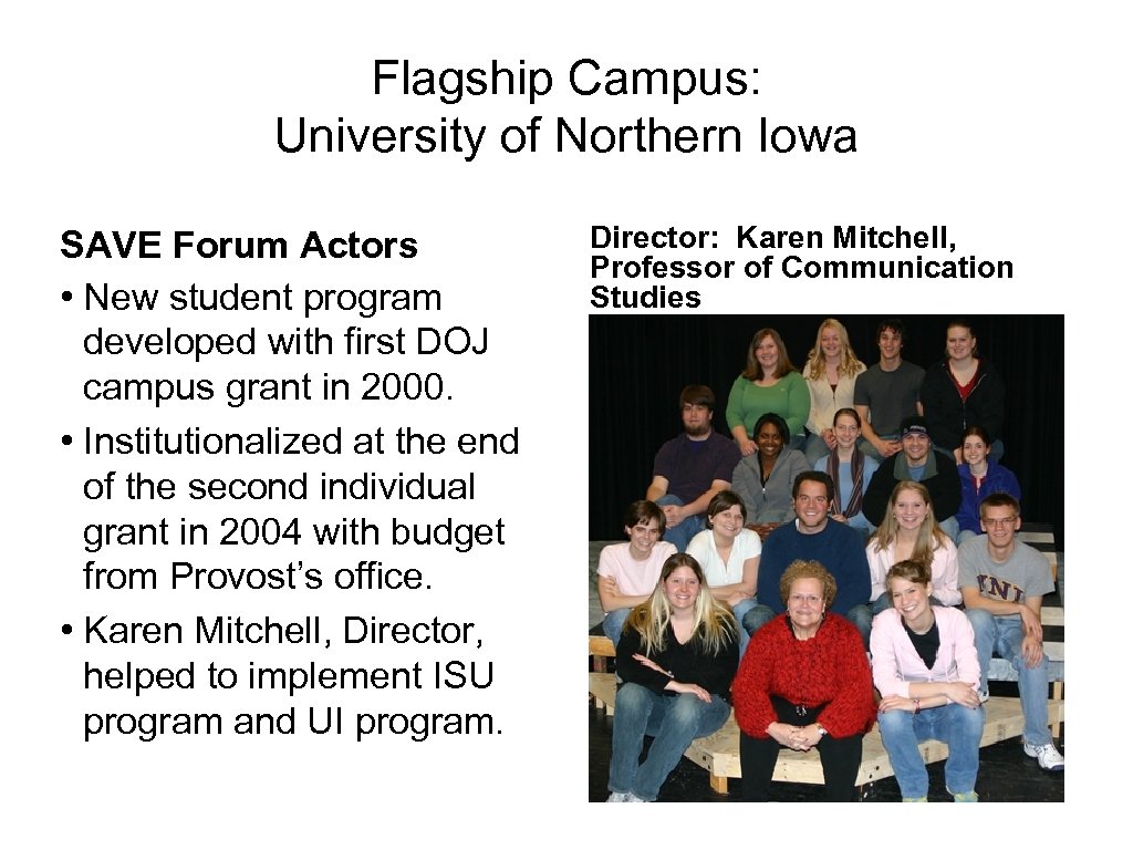 Flagship Campus: University of Northern Iowa SAVE Forum Actors • New student program developed