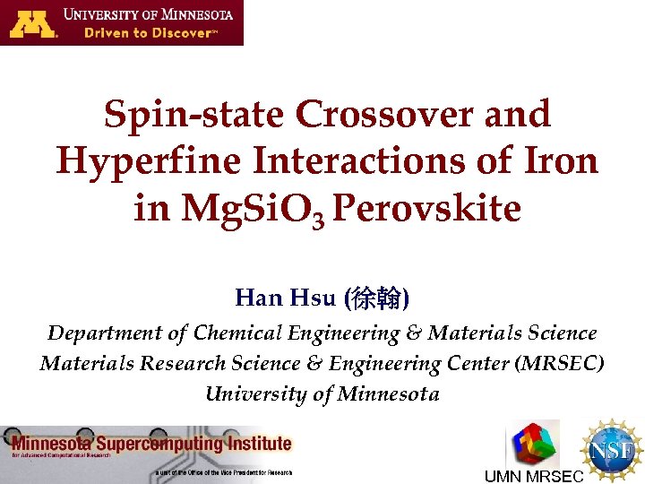 Spin-state Crossover and Hyperfine Interactions of Iron in Mg. Si. O 3 Perovskite Han