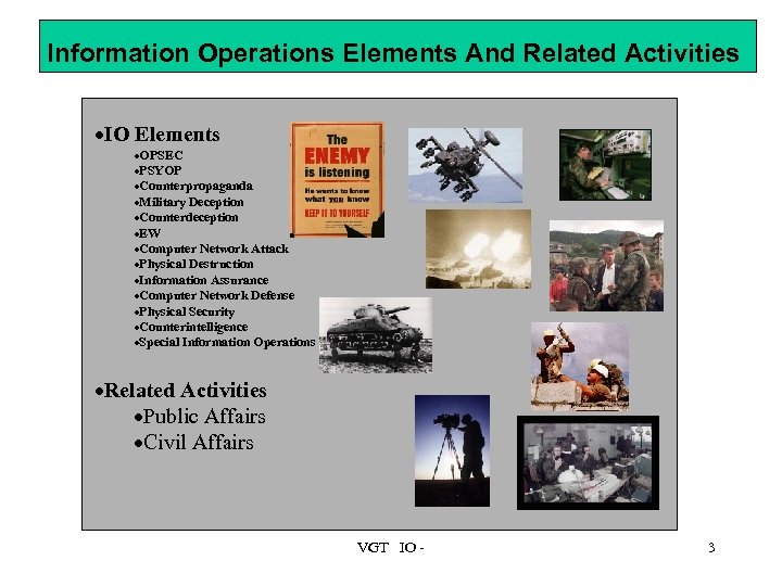 Information Operations Elements And Related Activities ·IO Elements ·OPSEC ·PSYOP ·Counterpropaganda ·Military Deception ·Counterdeception