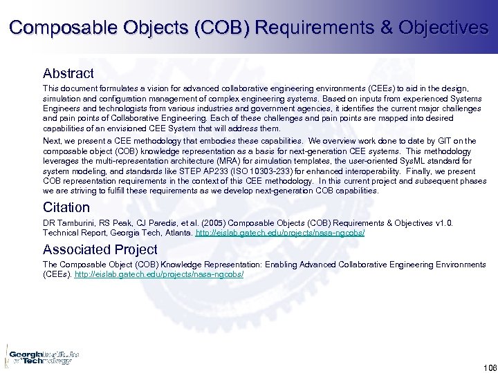Composable Objects (COB) Requirements & Objectives Abstract This document formulates a vision for advanced