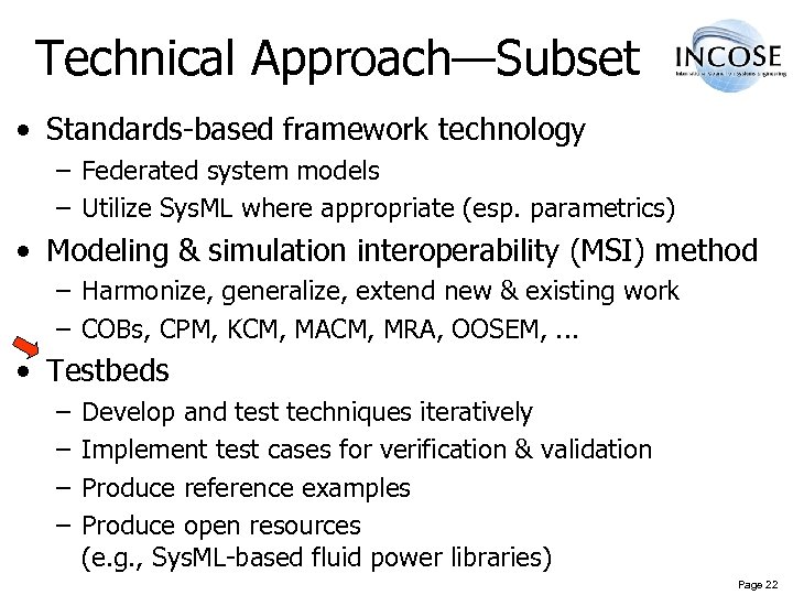 Technical Approach—Subset • Standards-based framework technology – Federated system models – Utilize Sys. ML