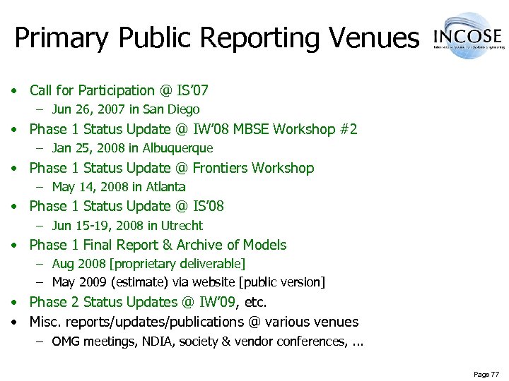 Primary Public Reporting Venues • Call for Participation @ IS’ 07 – Jun 26,