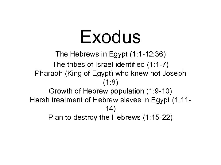Exodus The Hebrews in Egypt (1: 1 -12: 36) The tribes of Israel identified