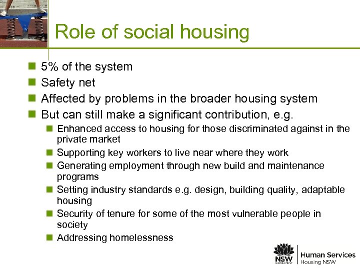 Place image in this space n n Role of social housing 5% of the