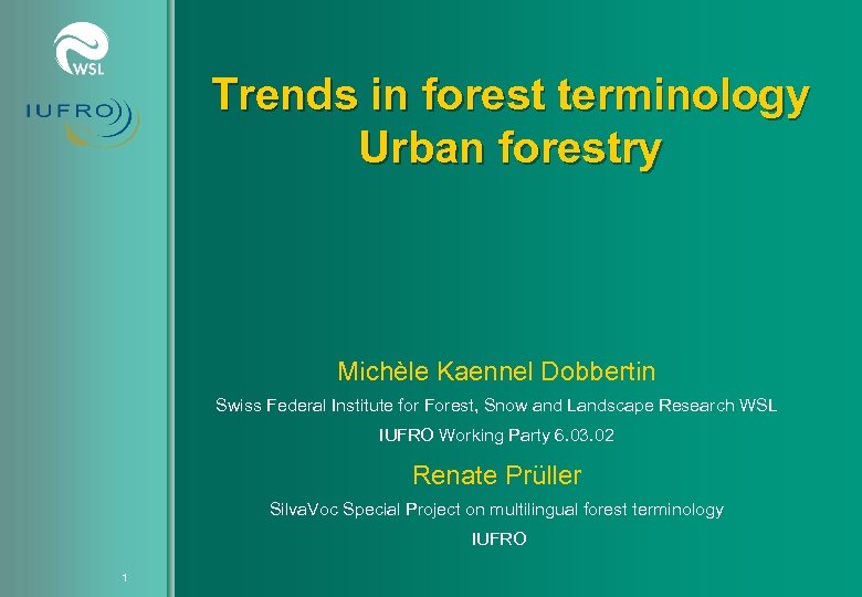 Trends in forest terminology Urban forestry Michèle Kaennel Dobbertin Swiss Federal Institute for Forest,