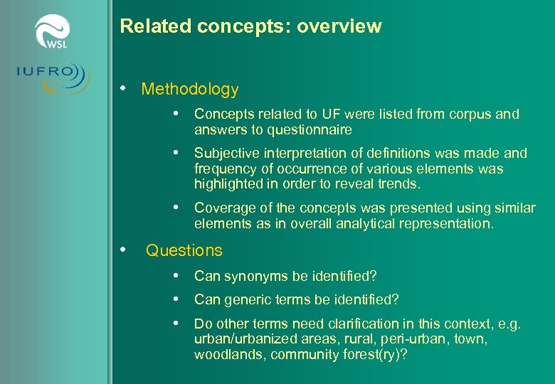 Related concepts: overview • Methodology • Concepts related to UF were listed from corpus