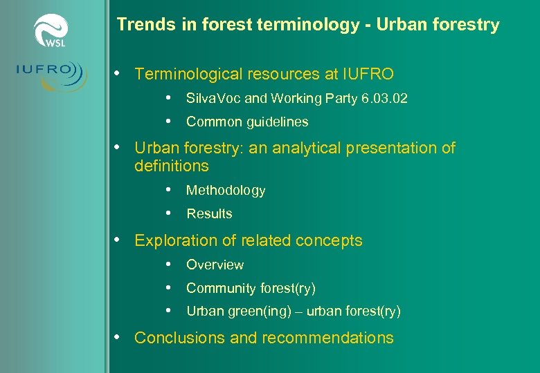 Trends in forest terminology - Urban forestry • Terminological resources at IUFRO • Silva.