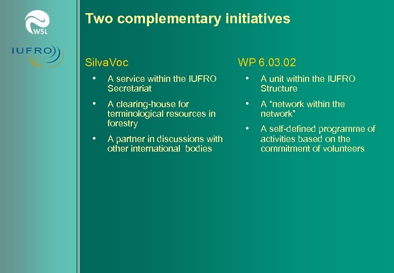 Two complementary initiatives Silva. Voc WP 6. 03. 02 • A service within the