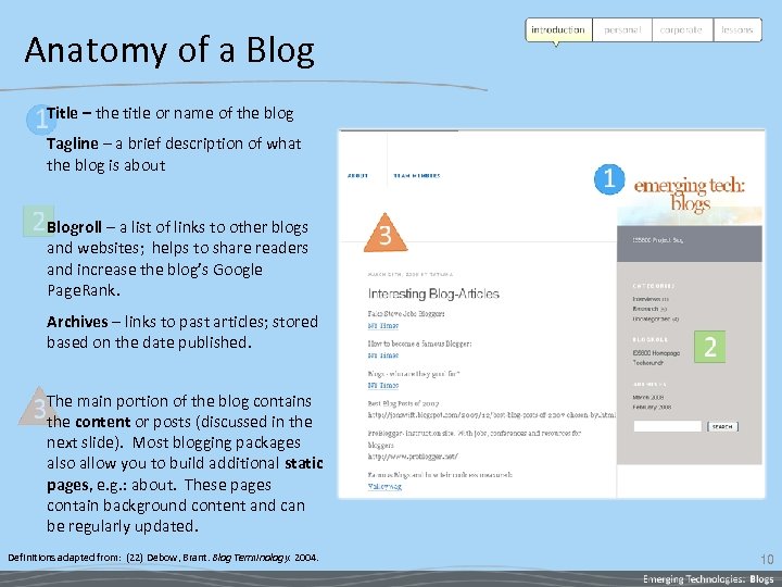 Anatomy of a Blog Title – the title or name of the blog Tagline