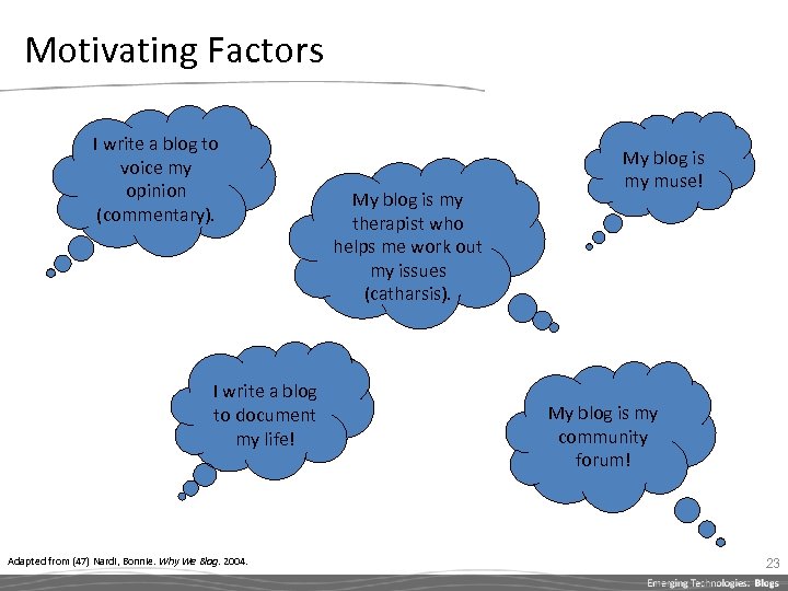 Motivating Factors I write a blog to voice my opinion (commentary). I write a