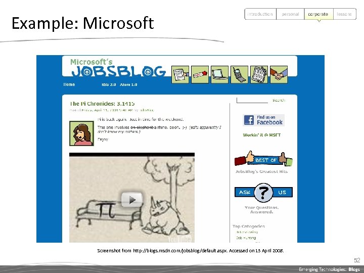 Example: Microsoft Screenshot from http: //blogs. msdn. com/jobsblog/default. aspx. Accessed on 13 April 2008.