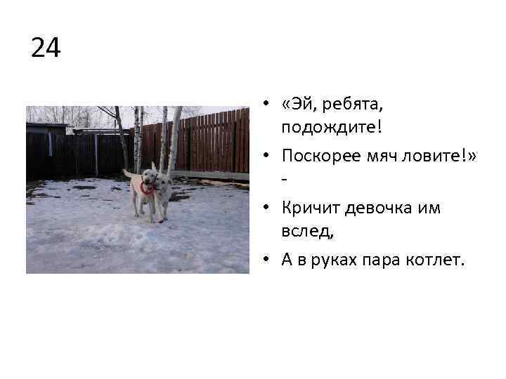24 • «Эй, ребята, подождите! • Поскорее мяч ловите!» • Кричит девочка им вслед,