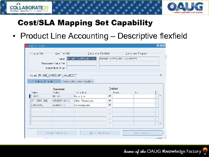 Cost/SLA Mapping Set Capability • Product Line Accounting – Descriptive flexfield Slide – 29