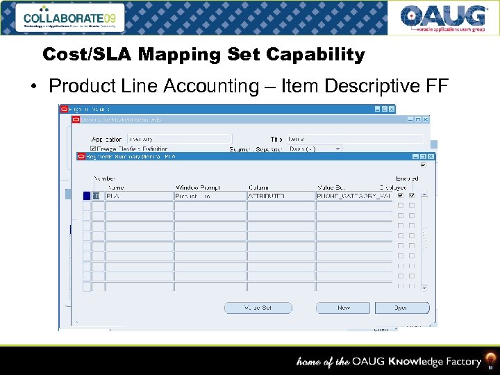 Cost/SLA Mapping Set Capability • Product Line Accounting – Item Descriptive FF Slide –