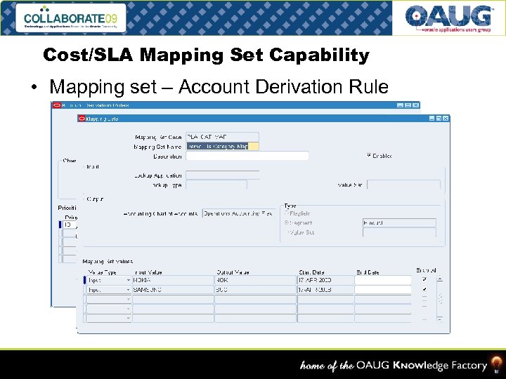Cost/SLA Mapping Set Capability • Mapping set – Account Derivation Rule Slide – 33