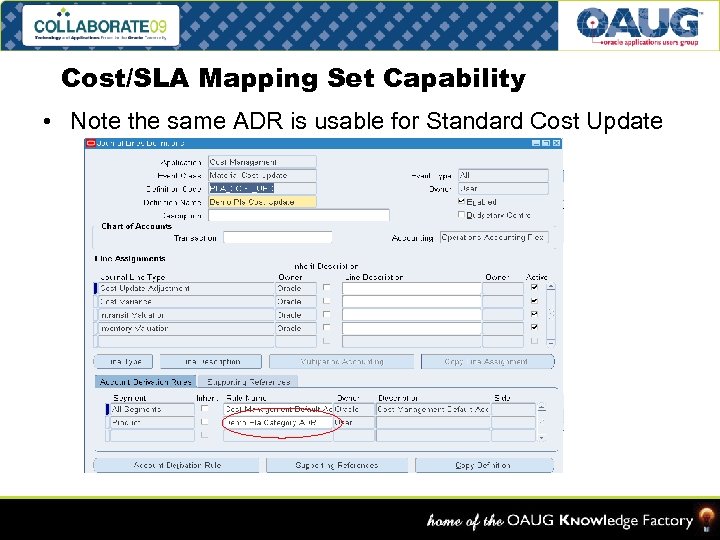 Cost/SLA Mapping Set Capability • Note the same ADR is usable for Standard Cost
