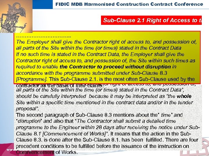 FIDIC MDB Harmonised Construction Contract Conference Sub-Clause 2. 1 Right of Access to the