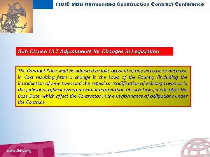 FIDIC MDB Harmonised Construction Contract Conference Sub-Clause 13. 7 Adjustments for Changes in Legislation