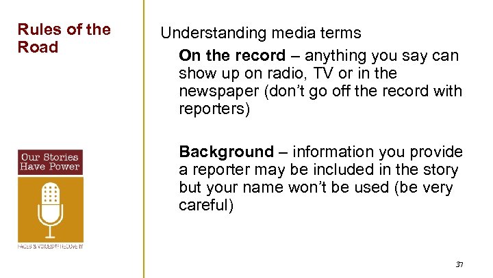 Rules of the Road Understanding media terms On the record – anything you say