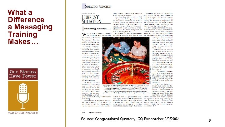 What a Difference a Messaging Training Makes… Source: Congressional Quarterly, CQ Researcher 2/9/2007 38