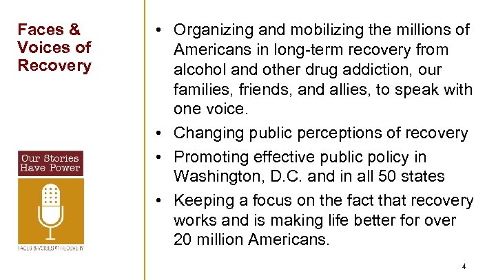 Faces & Voices of Recovery • Organizing and mobilizing the millions of Americans in