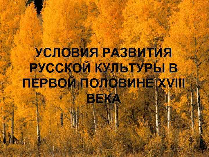 УСЛОВИЯ РАЗВИТИЯ РУССКОЙ КУЛЬТУРЫ В ПЕРВОЙ ПОЛОВИНЕ XVIII ВЕКА 