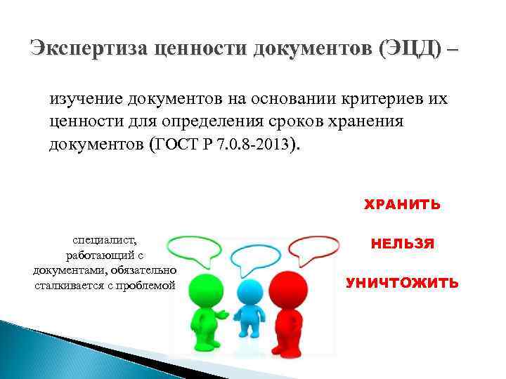 Экспертиза ценности документов (ЭЦД) – изучение документов на основании критериев их ценности для определения