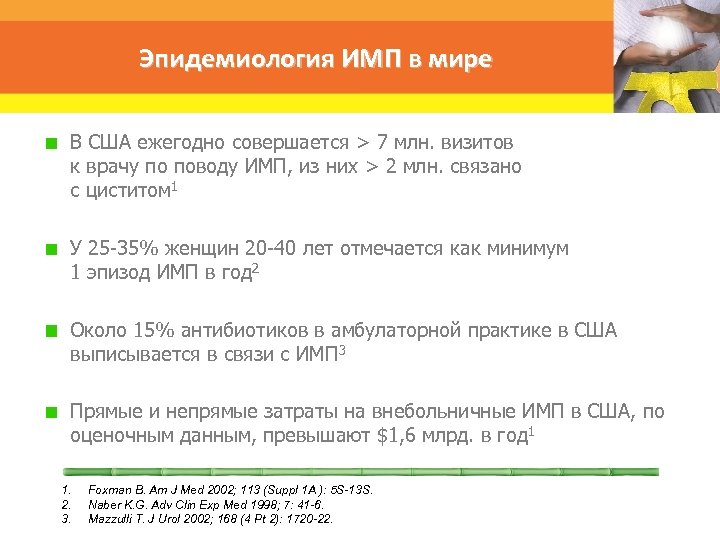 Эпидемиология ИМП в мире В США ежегодно совершается > 7 млн. визитов к врачу