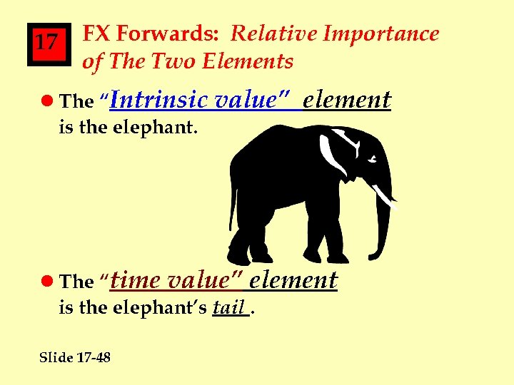 17 FX Forwards: Relative Importance of The Two Elements l The “Intrinsic is the