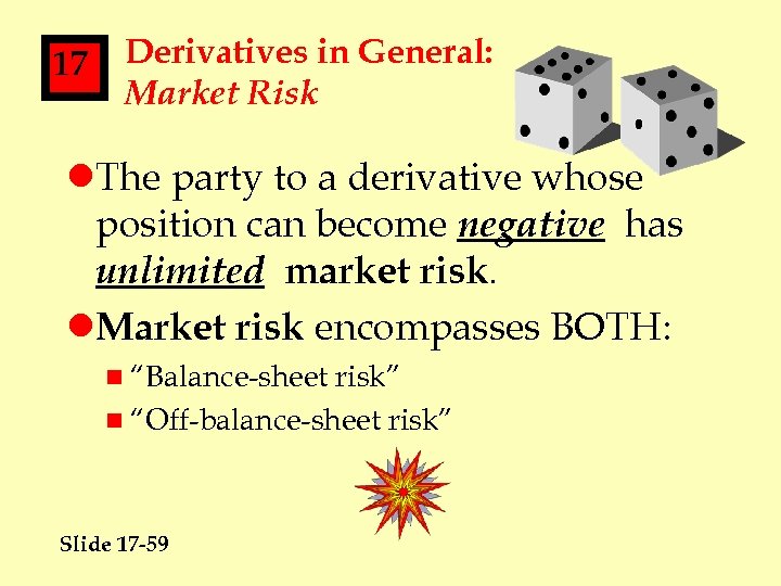 17 Derivatives in General: Market Risk l. The party to a derivative whose position