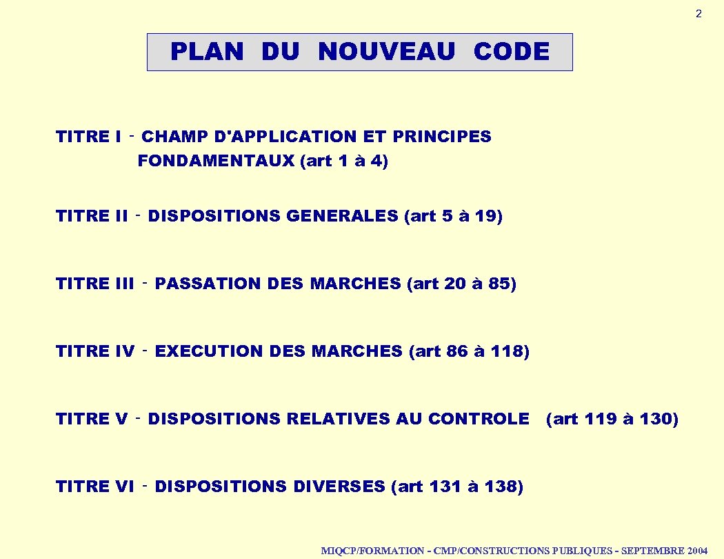 2 PLAN DU NOUVEAU CODE TITRE I ‑ CHAMP D'APPLICATION ET PRINCIPES FONDAMENTAUX (art