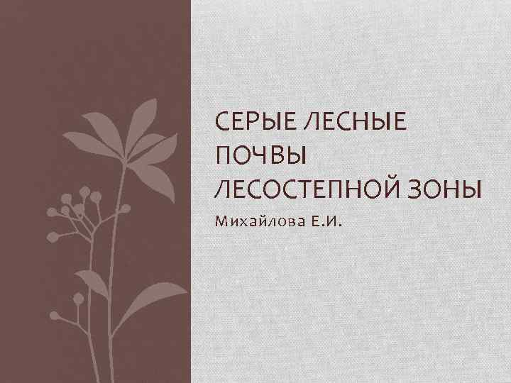 СЕРЫЕ ЛЕСНЫЕ ПОЧВЫ ЛЕСОСТЕПНОЙ ЗОНЫ Михайлова Е. И. 