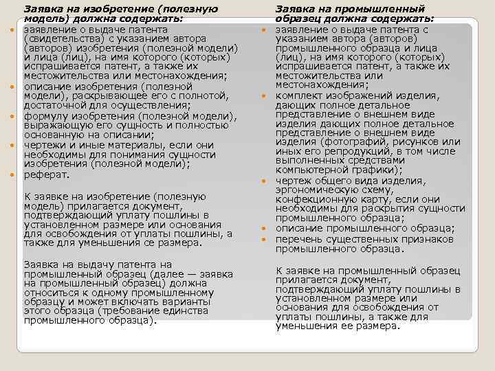  Заявка на изобретение (полезную модель) должна содержать: заявление о выдаче патента (свидетельства) с