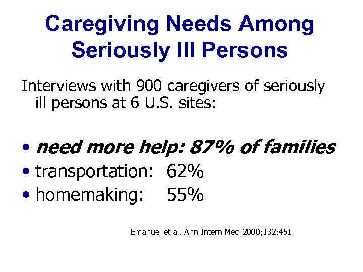 Caregiving Needs Among Seriously Ill Persons Interviews with 900 caregivers of seriously ill persons