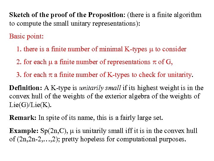 Sketch of the proof of the Proposition: (there is a finite algorithm to compute