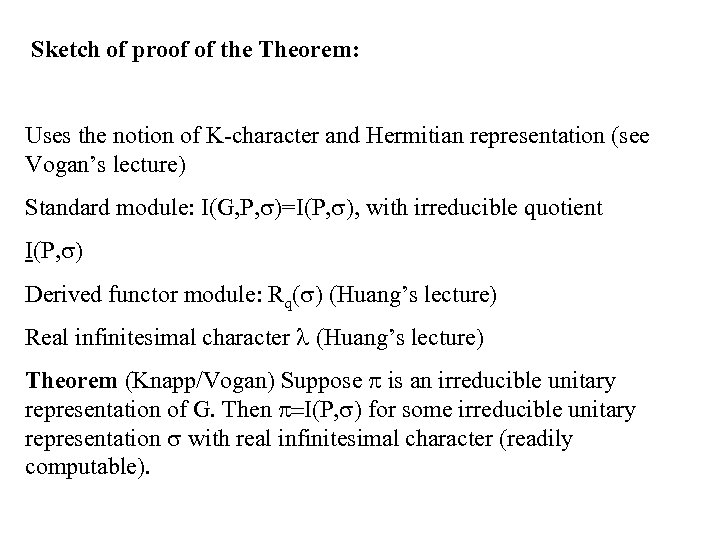 Sketch of proof of the Theorem: Uses the notion of K-character and Hermitian representation