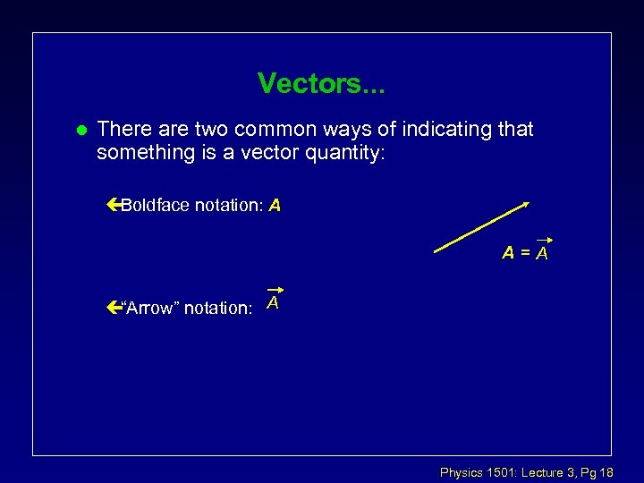 Vectors. . . l There are two common ways of indicating that something is