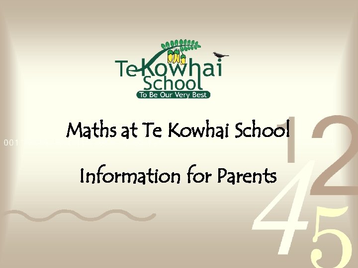 Maths at Te Kowhai School Information for Parents 