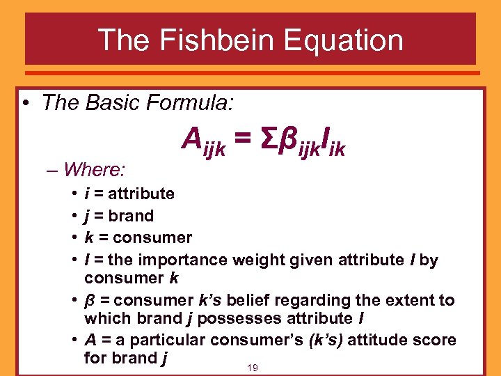 The Fishbein Equation • The Basic Formula: – Where: • • Aijk = Σβijk.