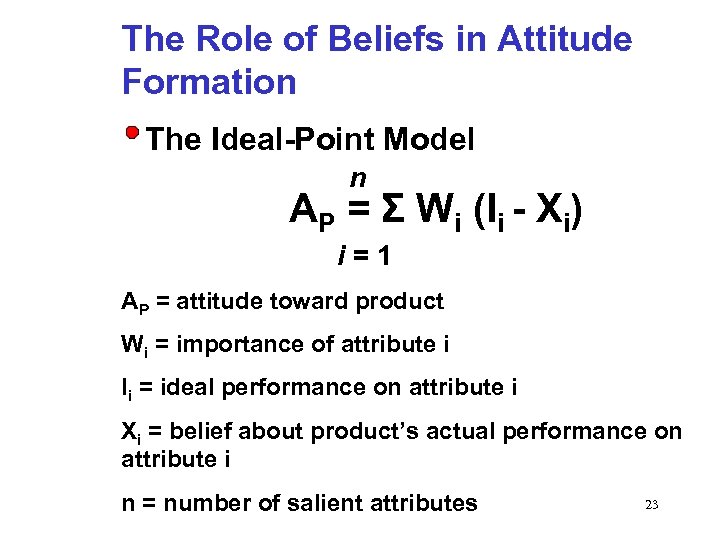 The Role of Beliefs in Attitude Formation The Ideal-Point Model n AP = Σ