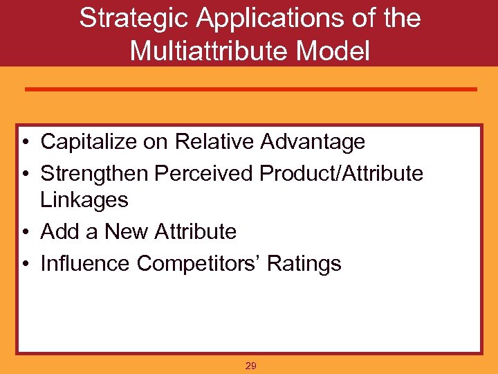 Strategic Applications of the Multiattribute Model • Capitalize on Relative Advantage • Strengthen Perceived